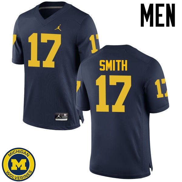 Men's Michigan Wolverines #17 Simeon Smith Navy Official Game Jersey